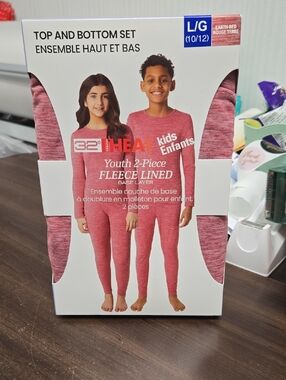 32 Degrees Size L (10/12) Earth Red Youth 2 Piece Fleece Lined Base Layer Set